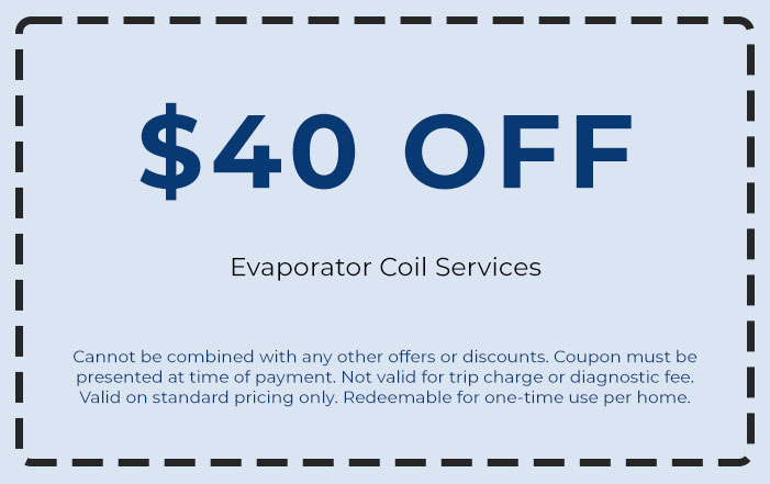  off coupon for evaporator coil services, highlighting HVAC savings, conditions for use, and promotional offer by Chad's AC Direct.