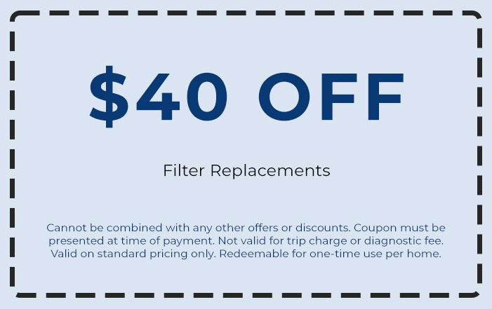  off coupon for filter replacements, promotional offer from Chad's AC Direct, conditions for use included.