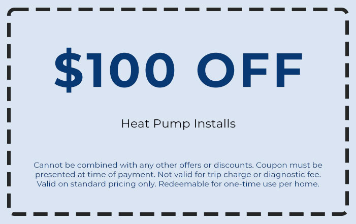 0 off coupon for heat pump installations, highlighting terms and conditions for use, relevant to Chad's AC Direct HVAC services.